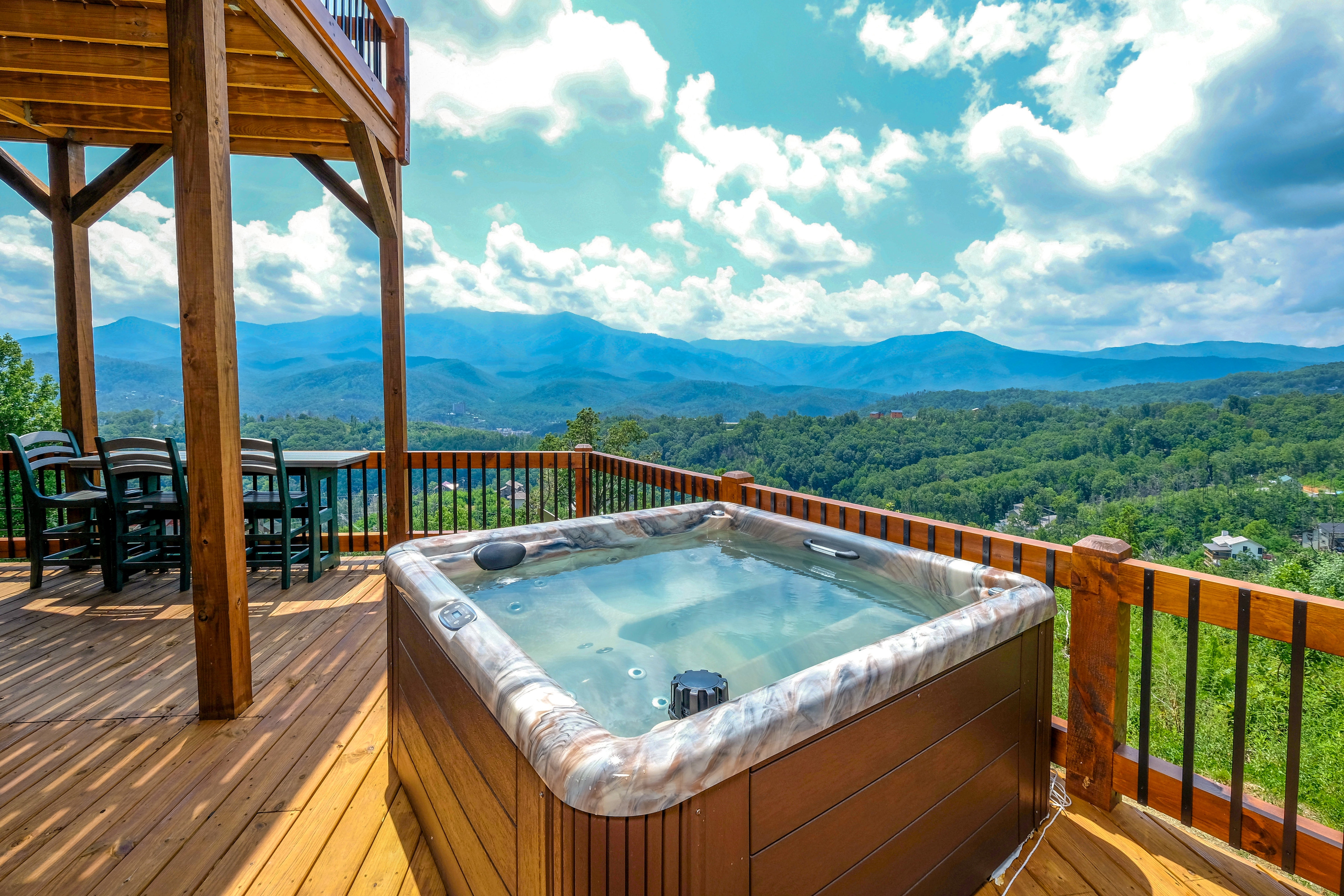 hot tub overlooking smoky mountains