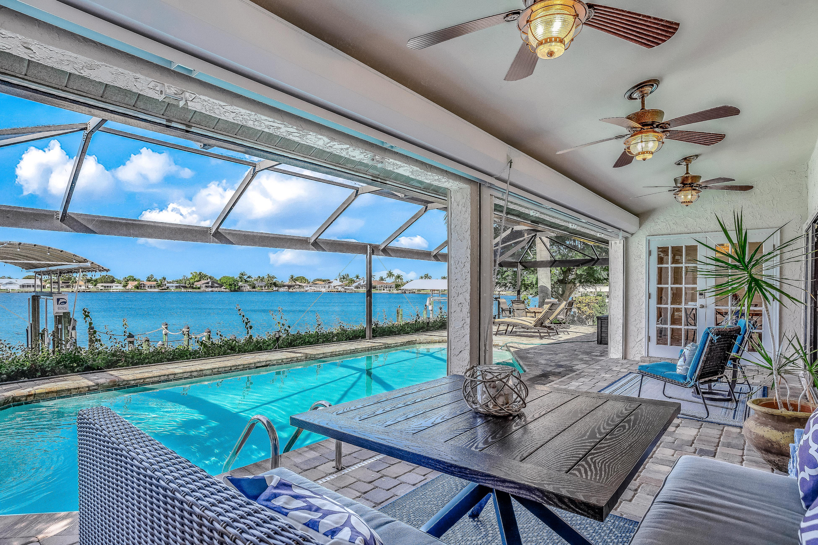 private pool and covered patio of Cape Coral vacation home