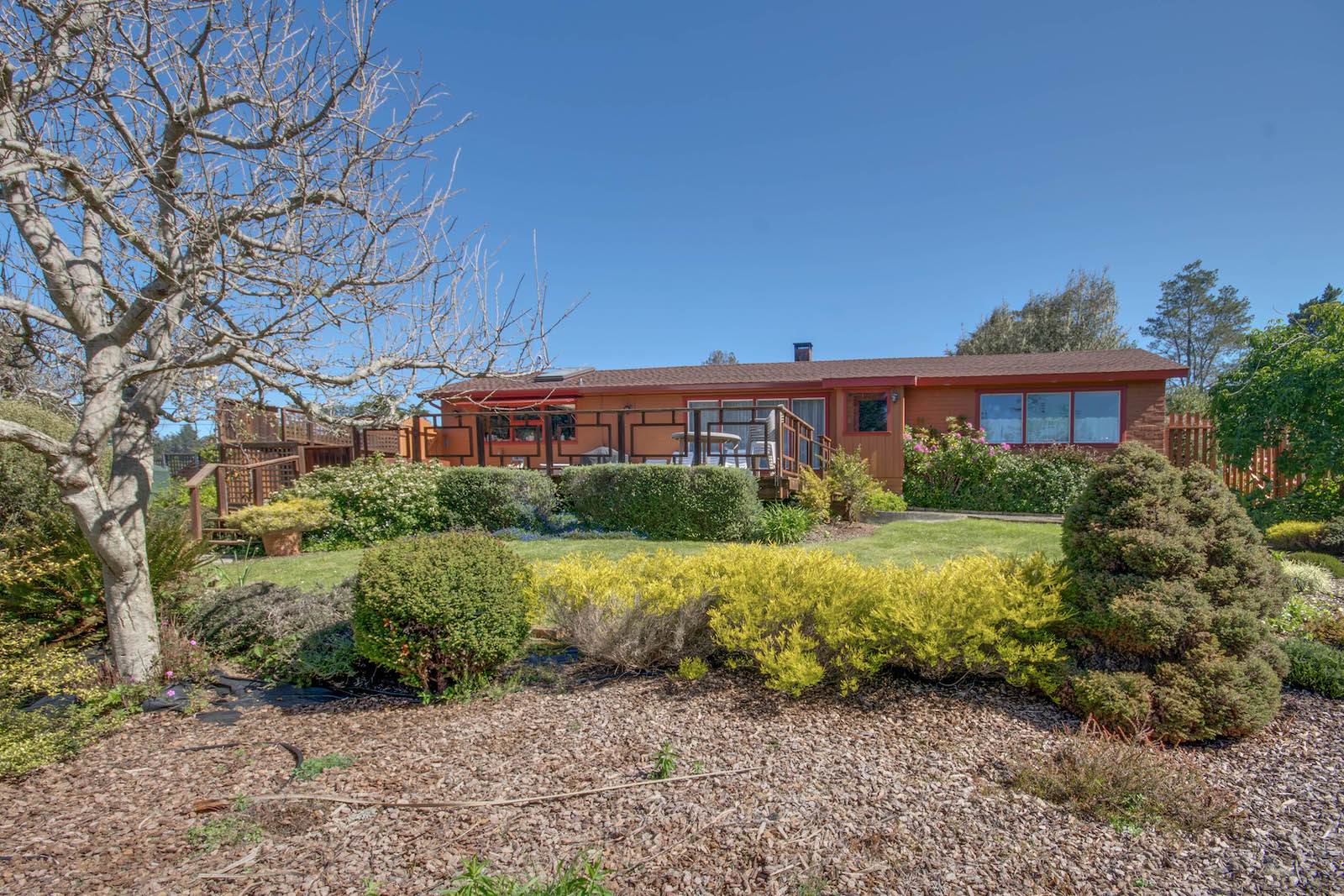 The front exterior of a Mendocino, CA vacation rental.