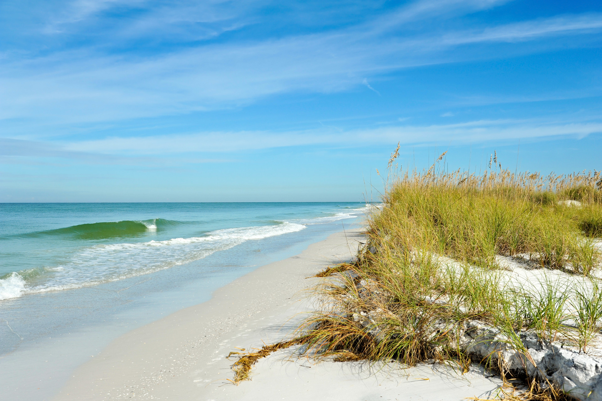 waves washing up on the beach in Anna Maria Island, Florida