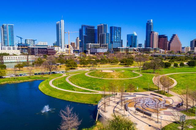 austin sky scrapers and riverfront park
