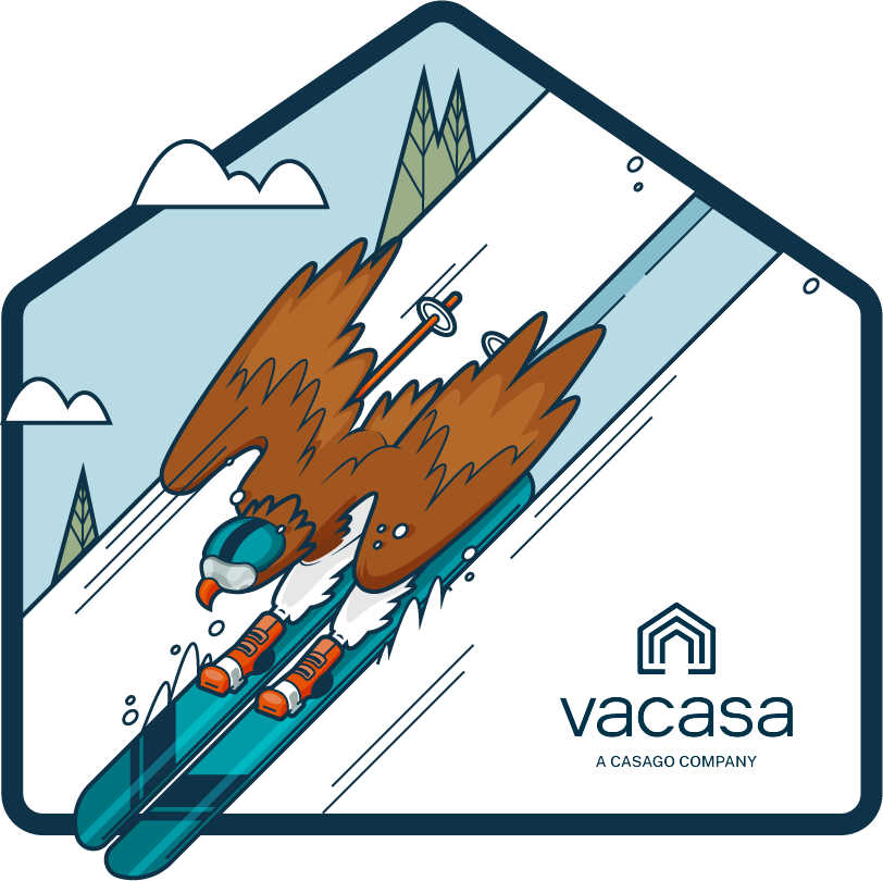 A cartoon design of a skiing eagle.
