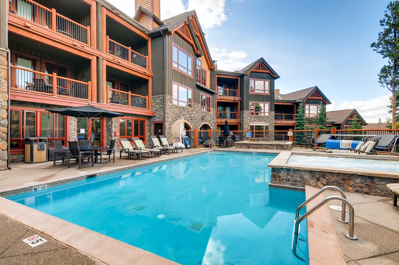 Lodging style resort with an outdoor pool in Breckenridge, CO.