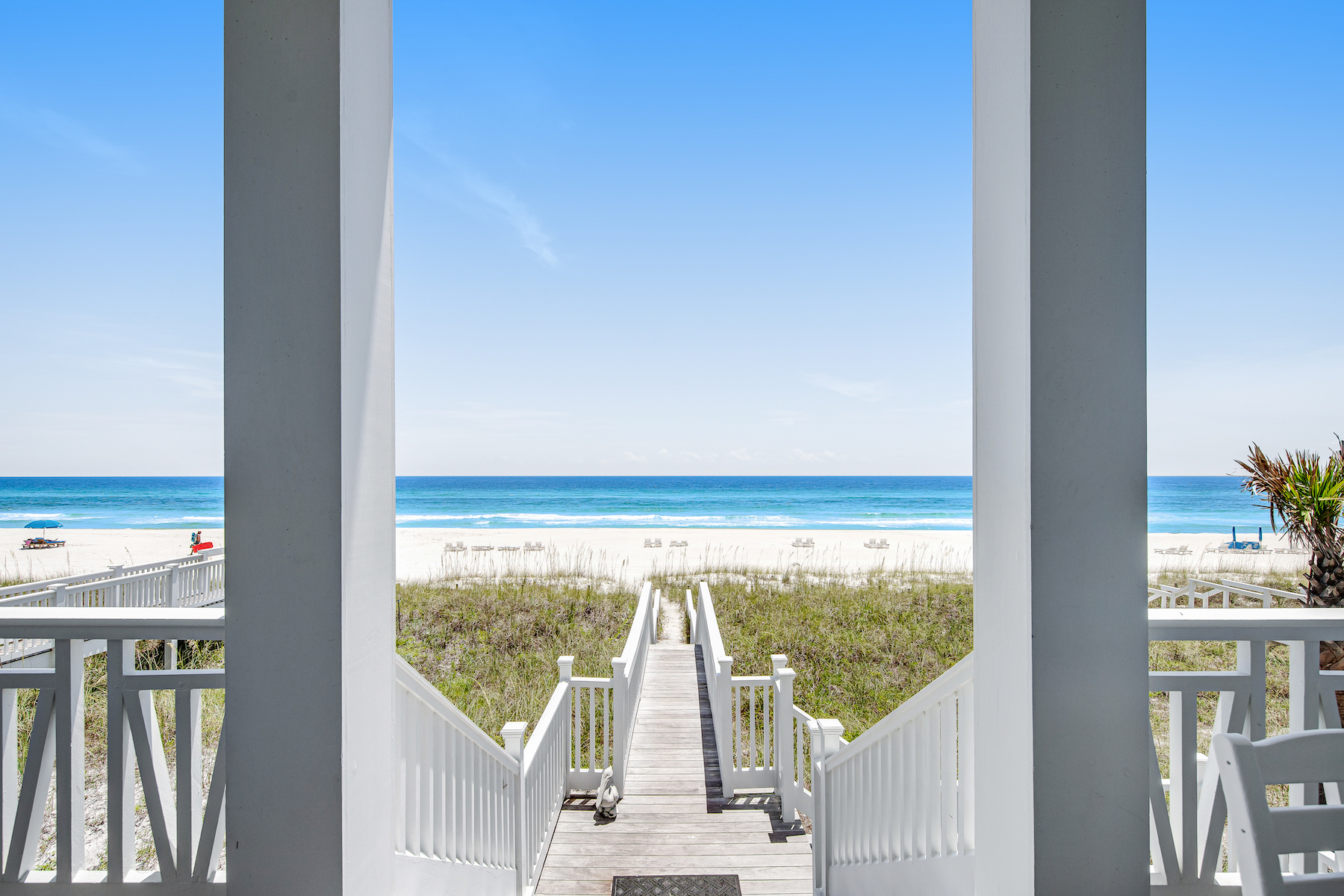 The view and walkway to a private beach at a Panama City Beach vacation rental.
