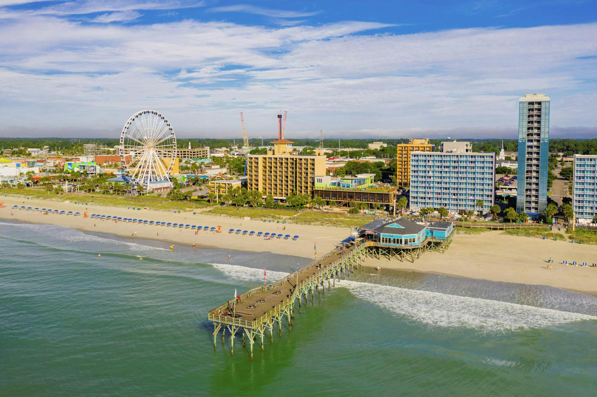 Central Myrtle Beach shoreline with oceanfront attractions