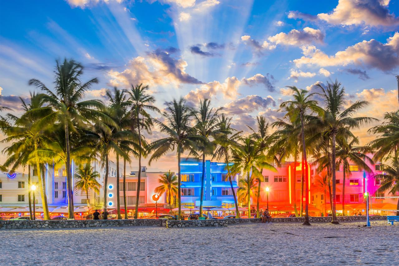 Colorful houses along the beach in Miami.