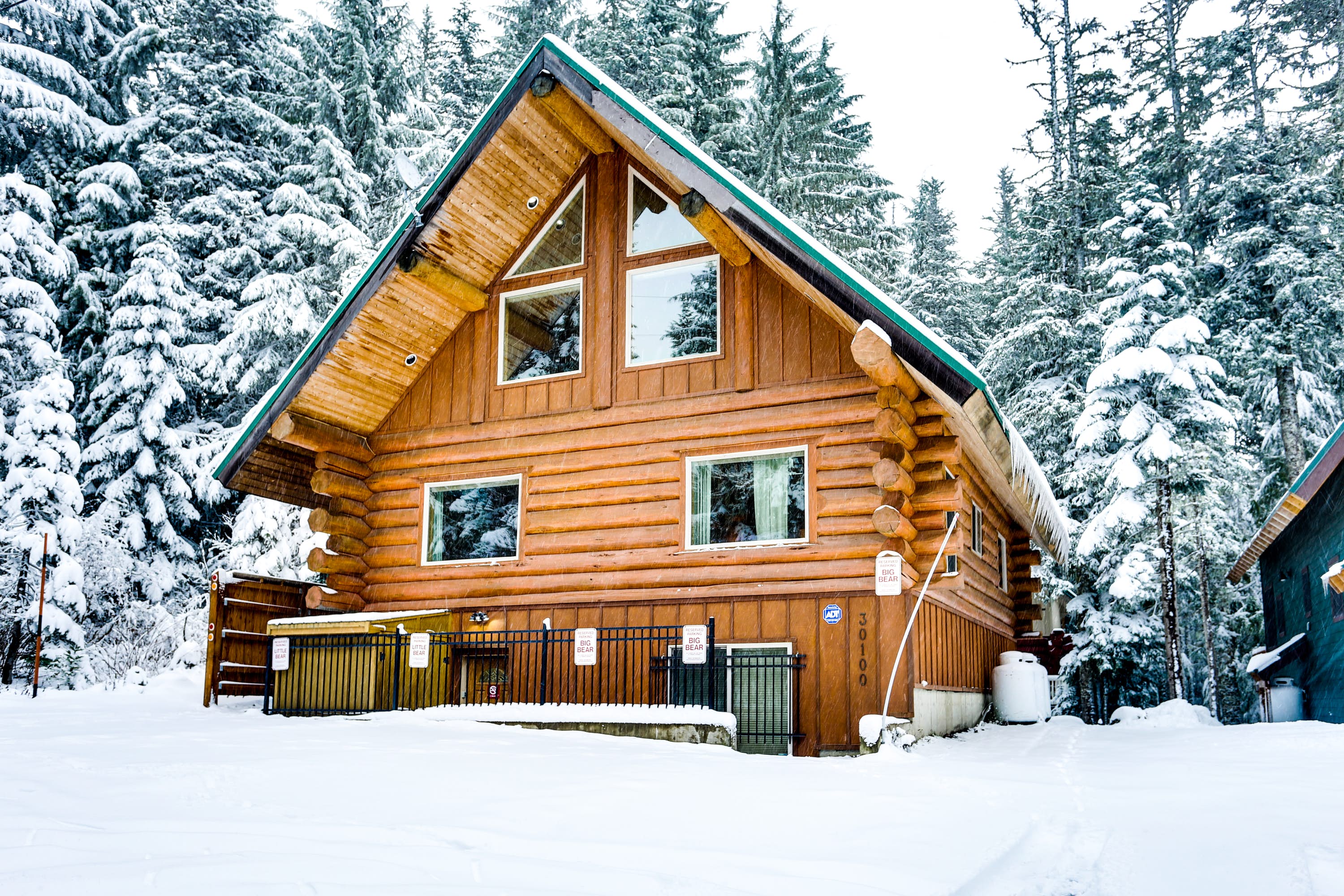 A cabin in the snow in Government Camp, Oregon