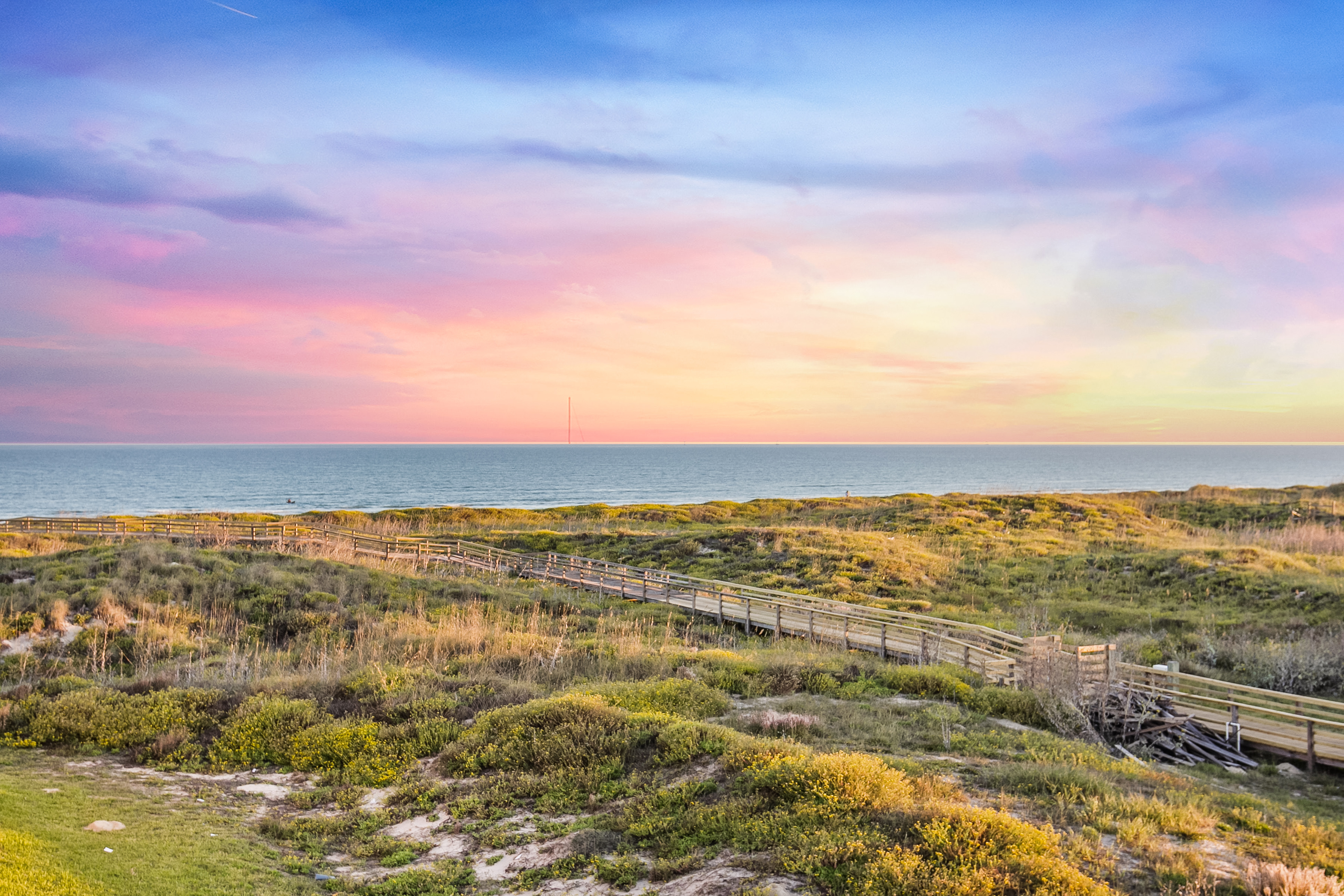 Boardwalk to beach on Mustang Island in Texas