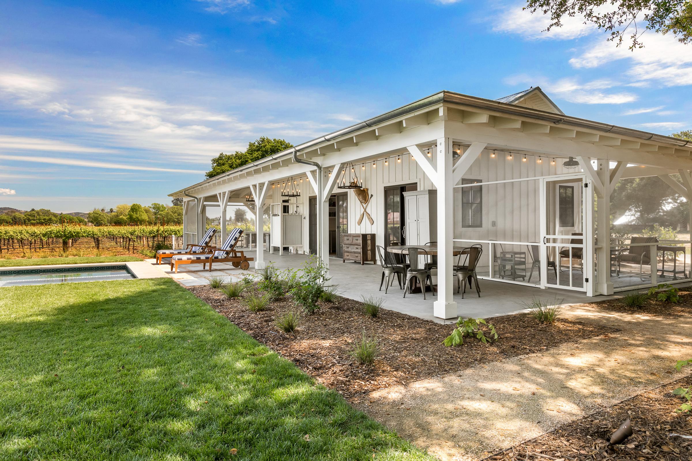A while ranch style home on a vineyard in Sonoma.