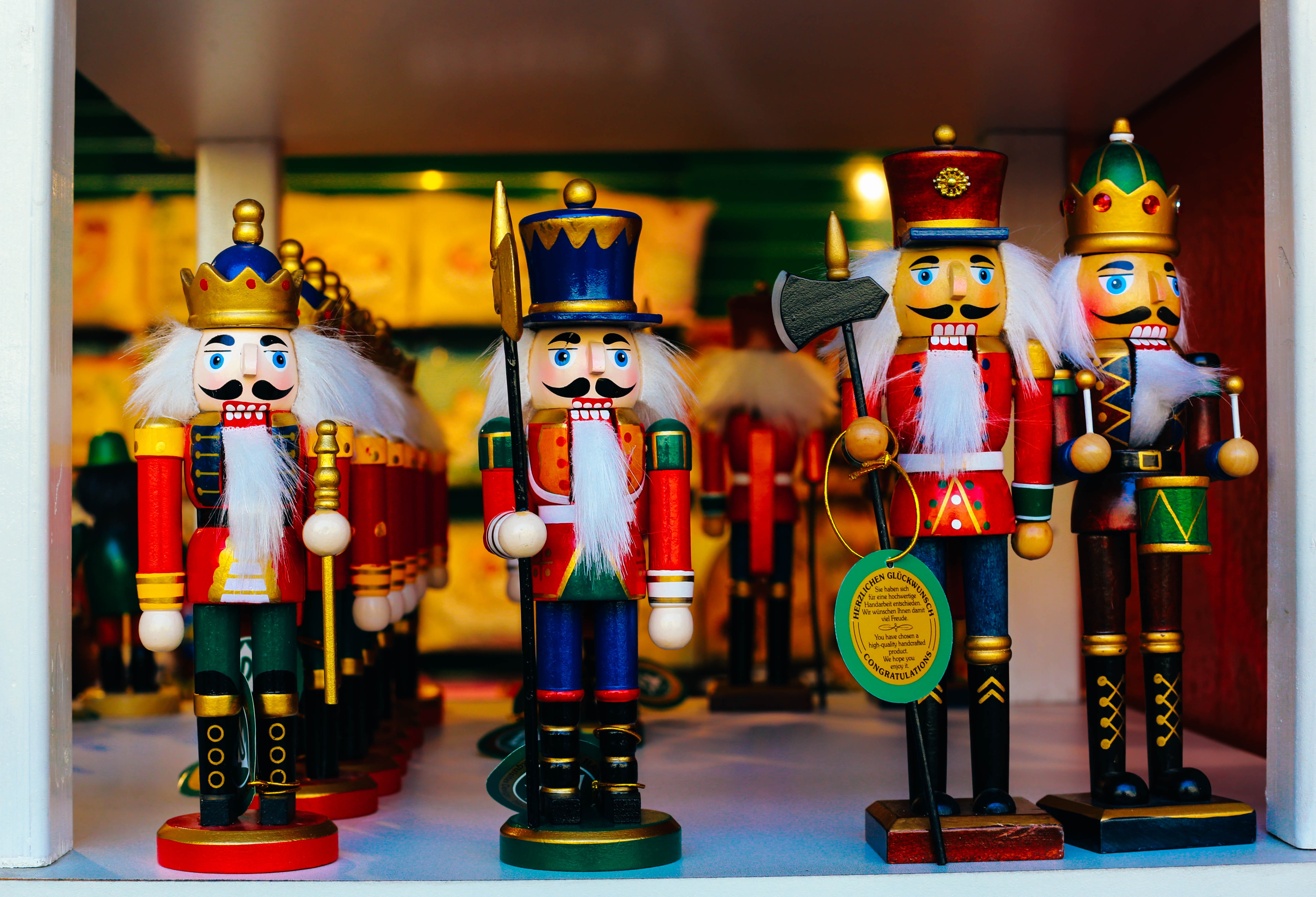 Nutcracker figurines displayed on a shelf