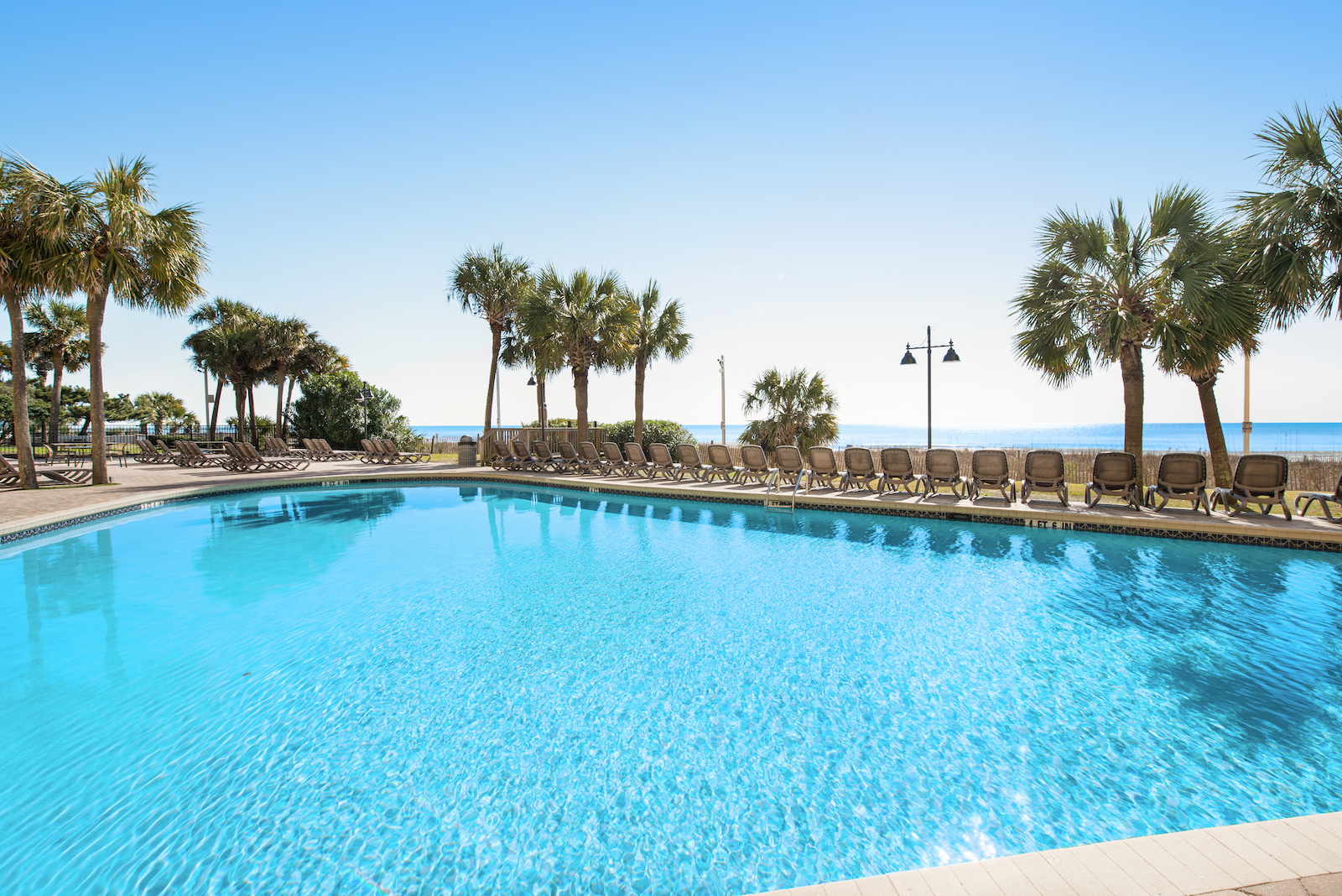 The pool overlooking the beach at Patricia Grand in Myrtle Beach.