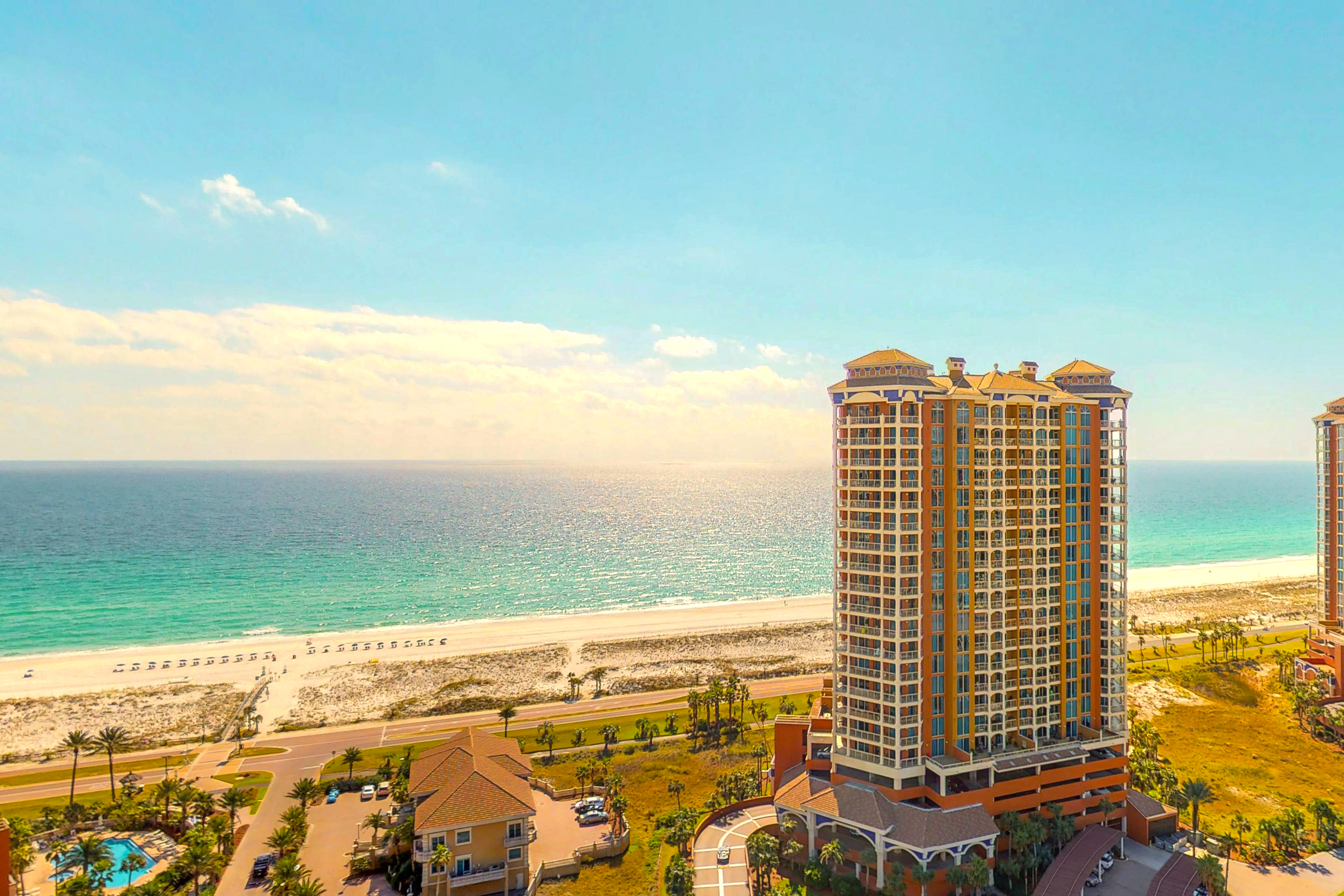 A drone shot of the Portofino Resort.