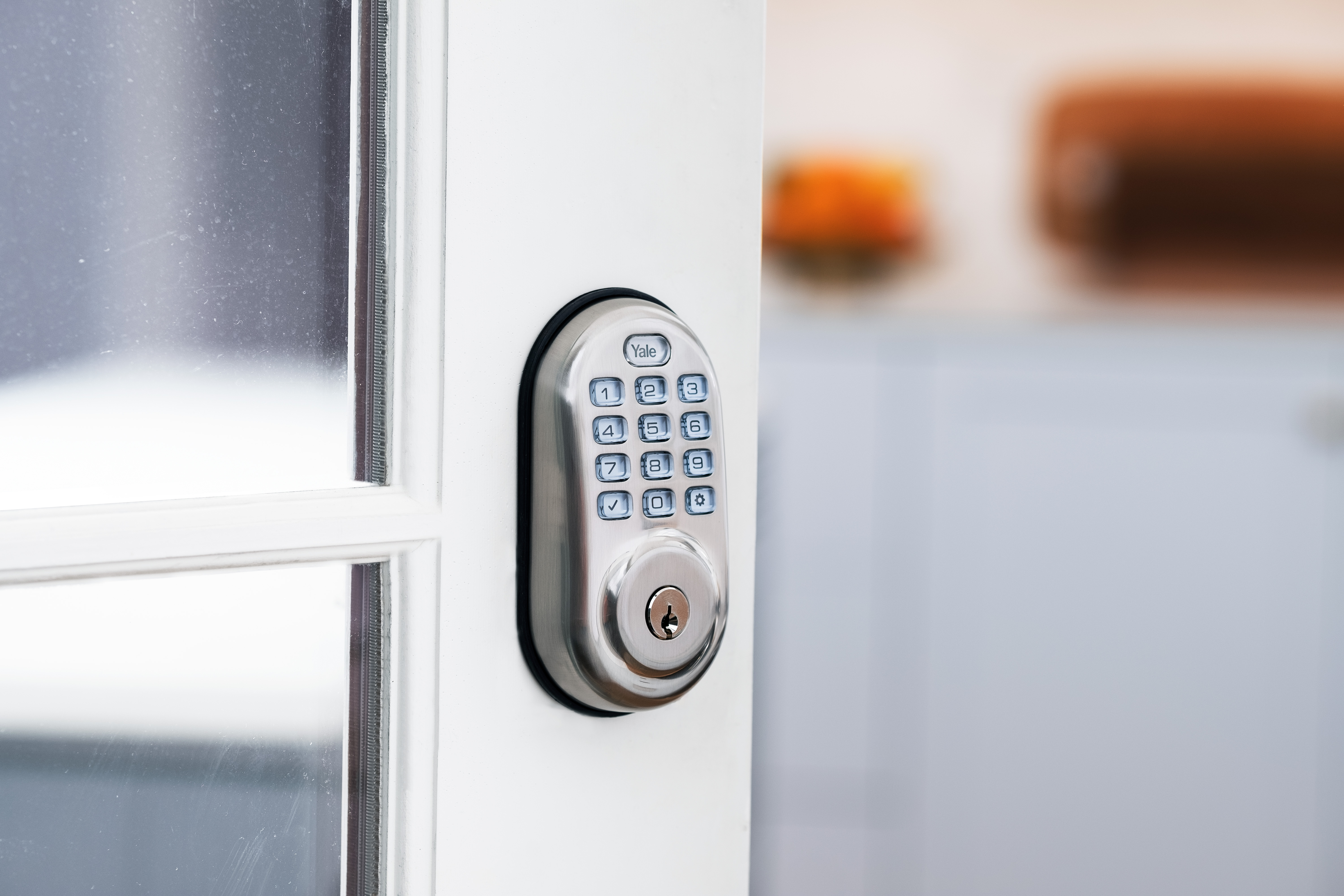 a door with a smart lock