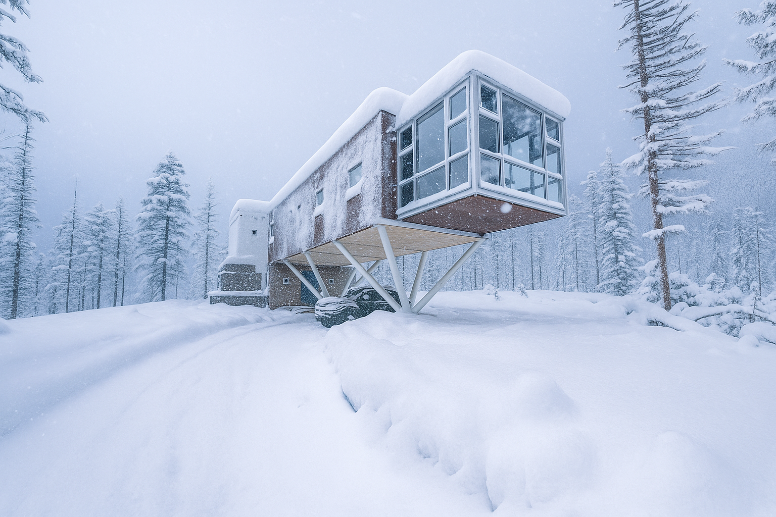 A house covered in snow in New Mexico