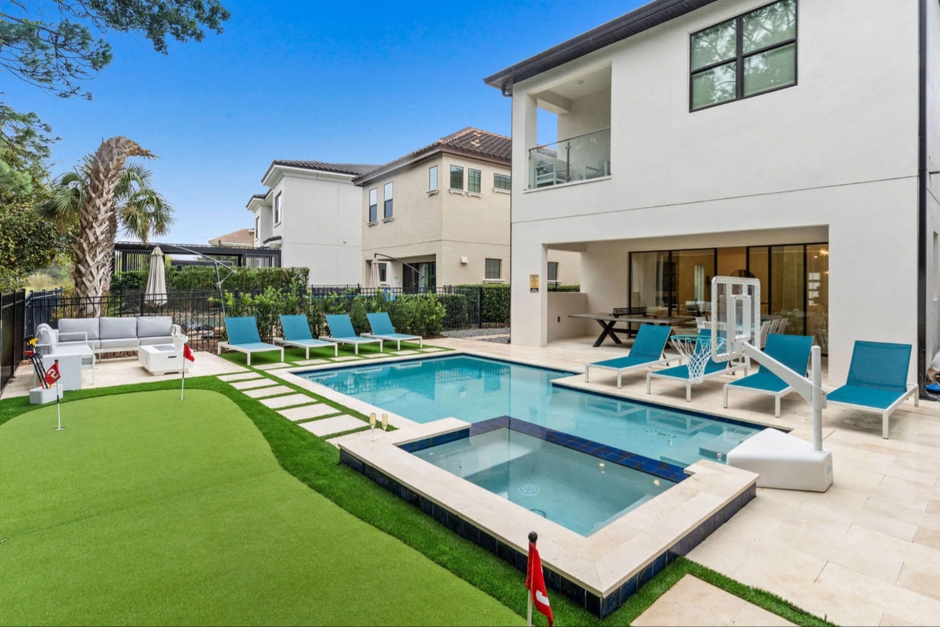 The pool area of a luxury vacation rental in Orlando.