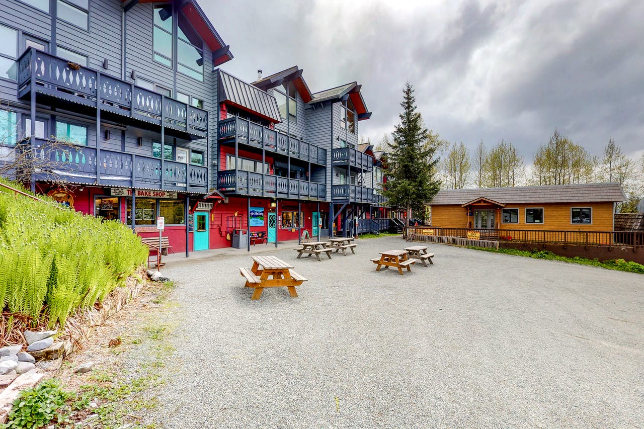 the picnic area in front of the East Condo in Girdwood, Alaska