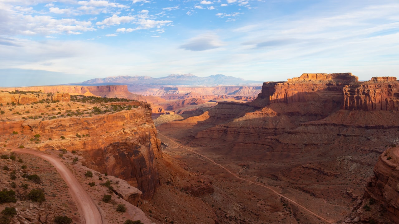 Large canyon landscape with trails at Canyonlands National Park