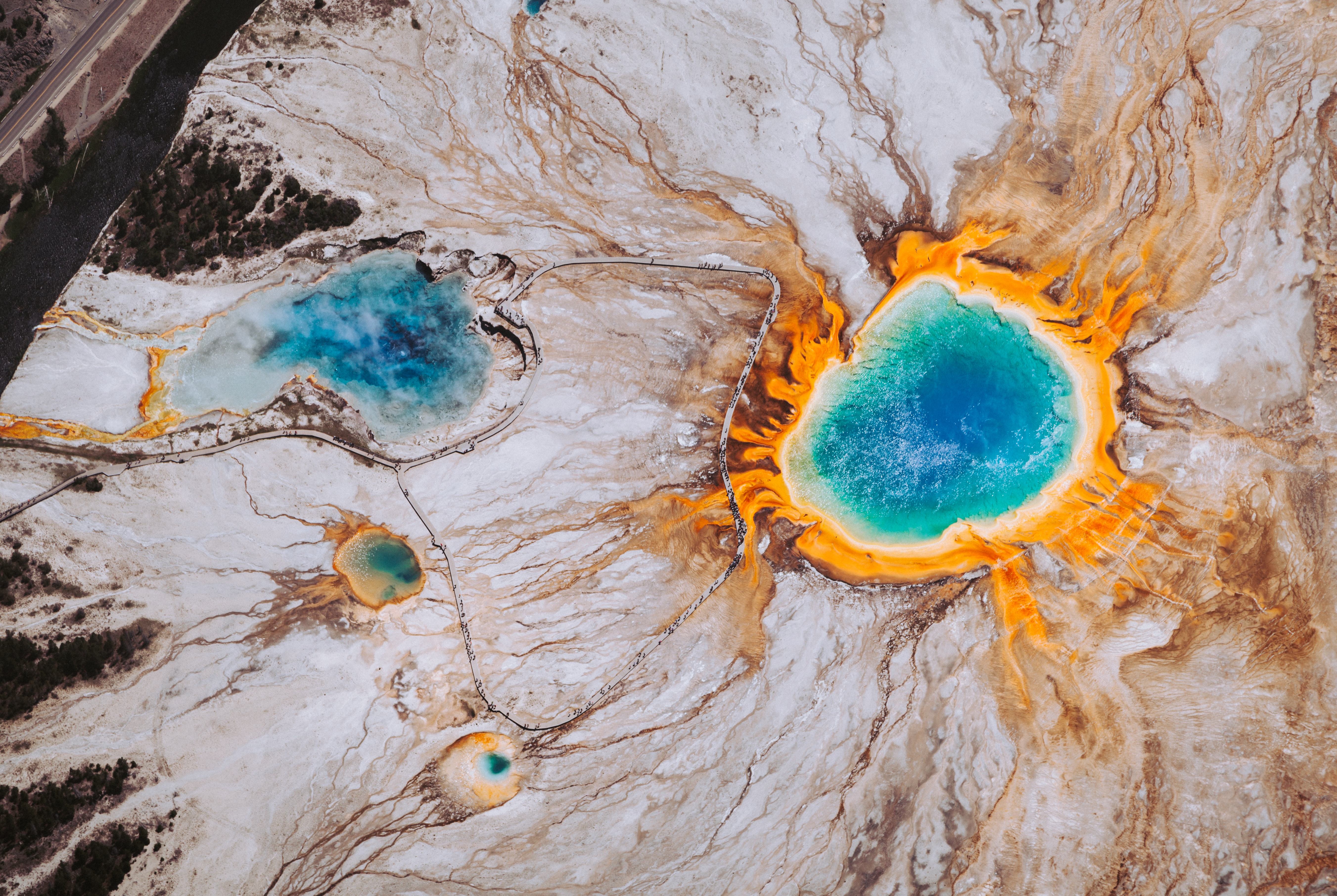 Aerial view of Grand Prismatic Spring at Yellowstone National Park