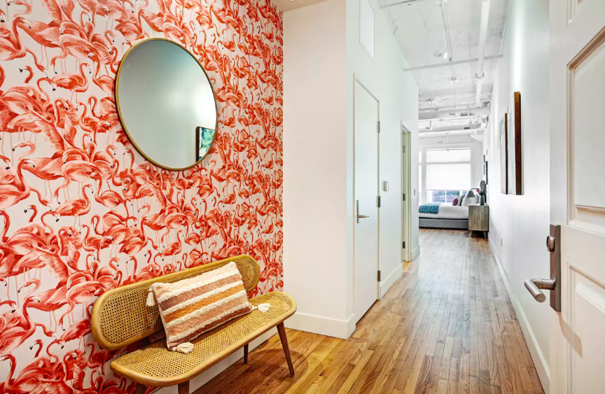 Vacation rental with flamingo wall paper