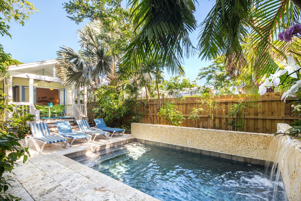 water fountains flowing into a pool