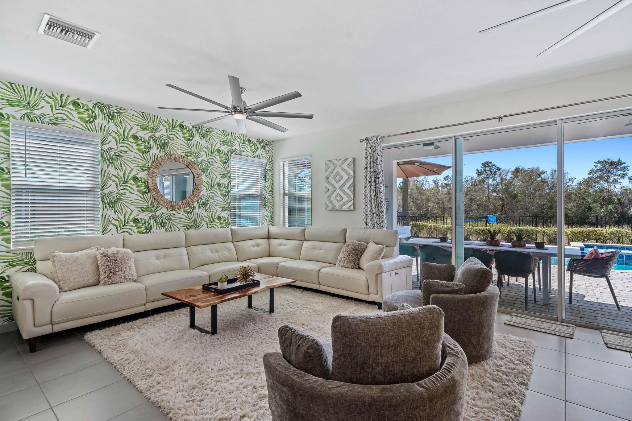 The living area at a vacation rental in Florida with modern design.
