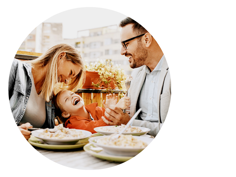 family enjoys breakfast together
