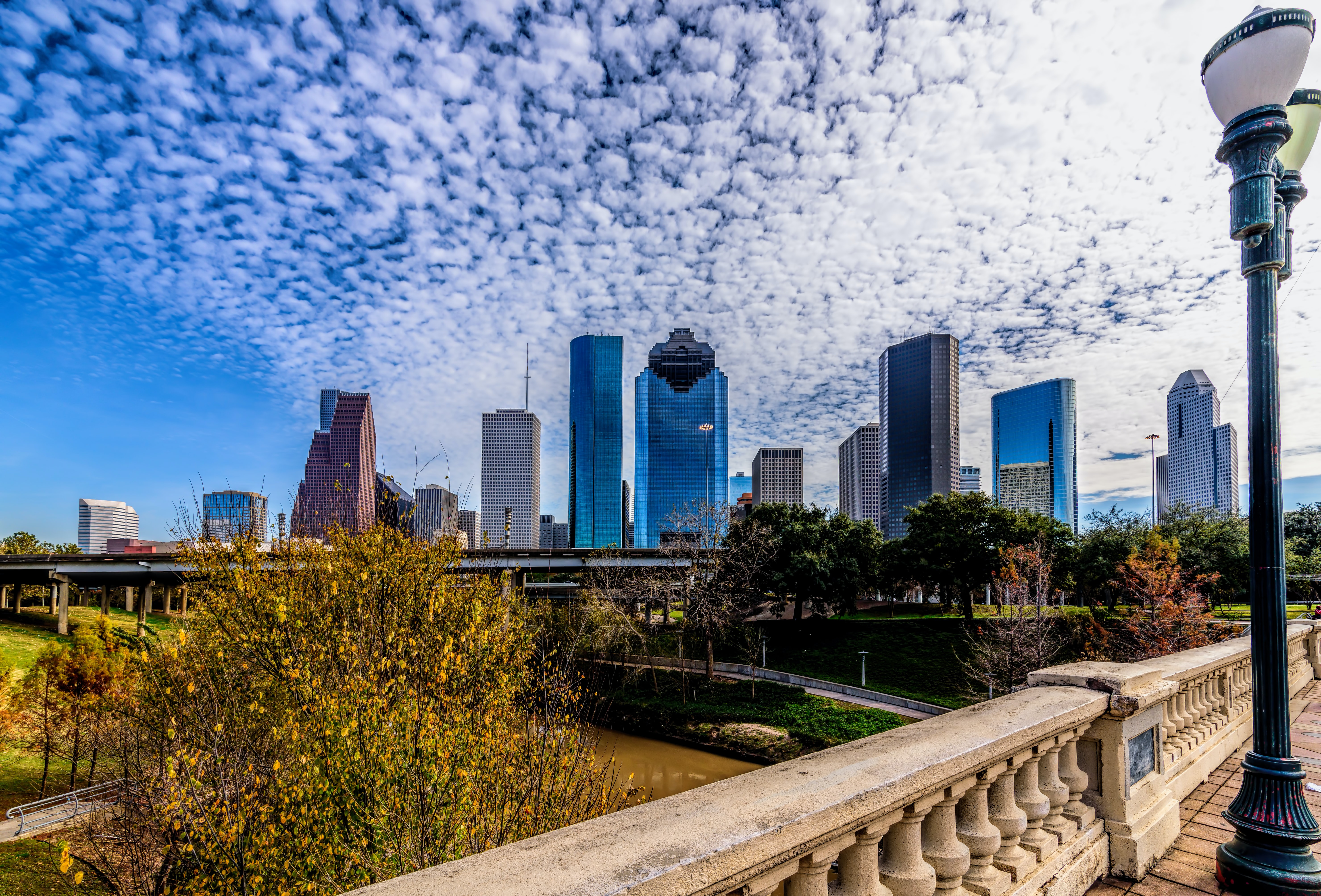 Downtown Houston as seen from a bridge.