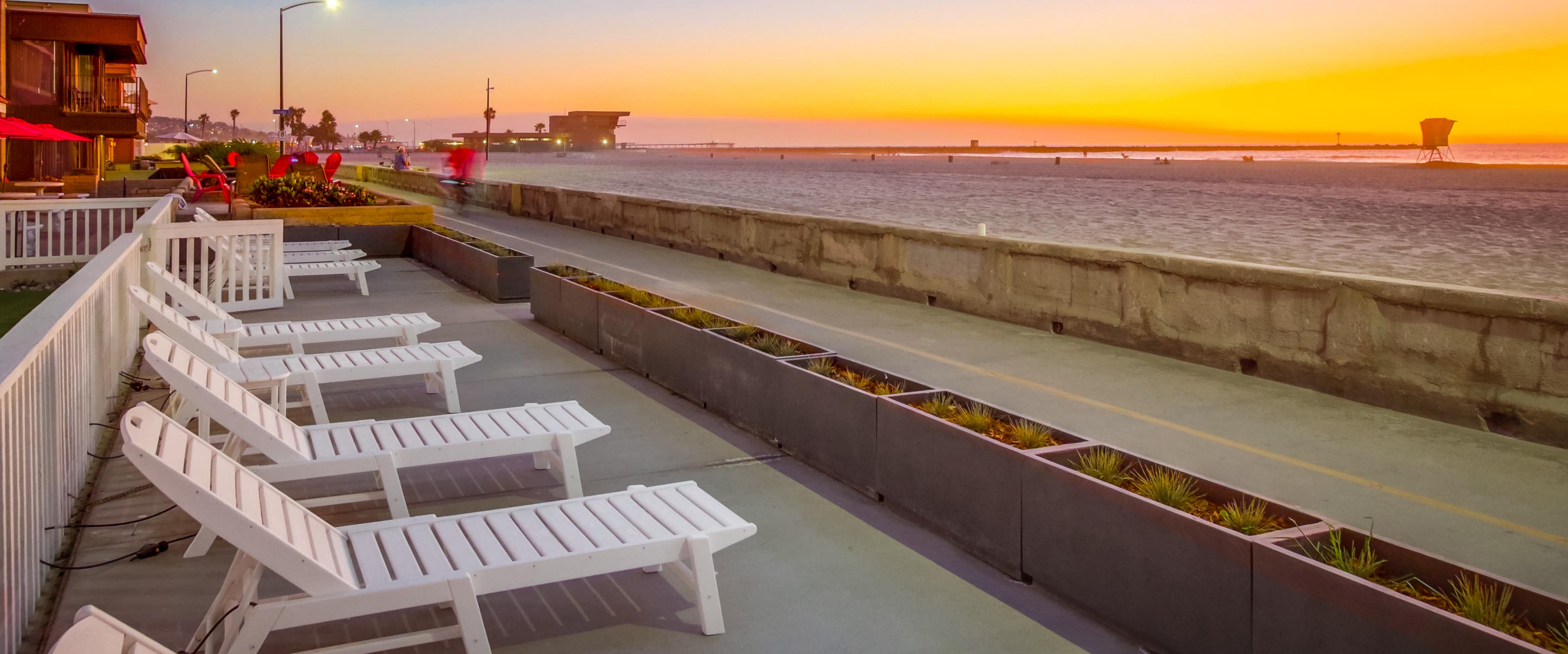 View from the pool chairs overlooking pier in San Diego.