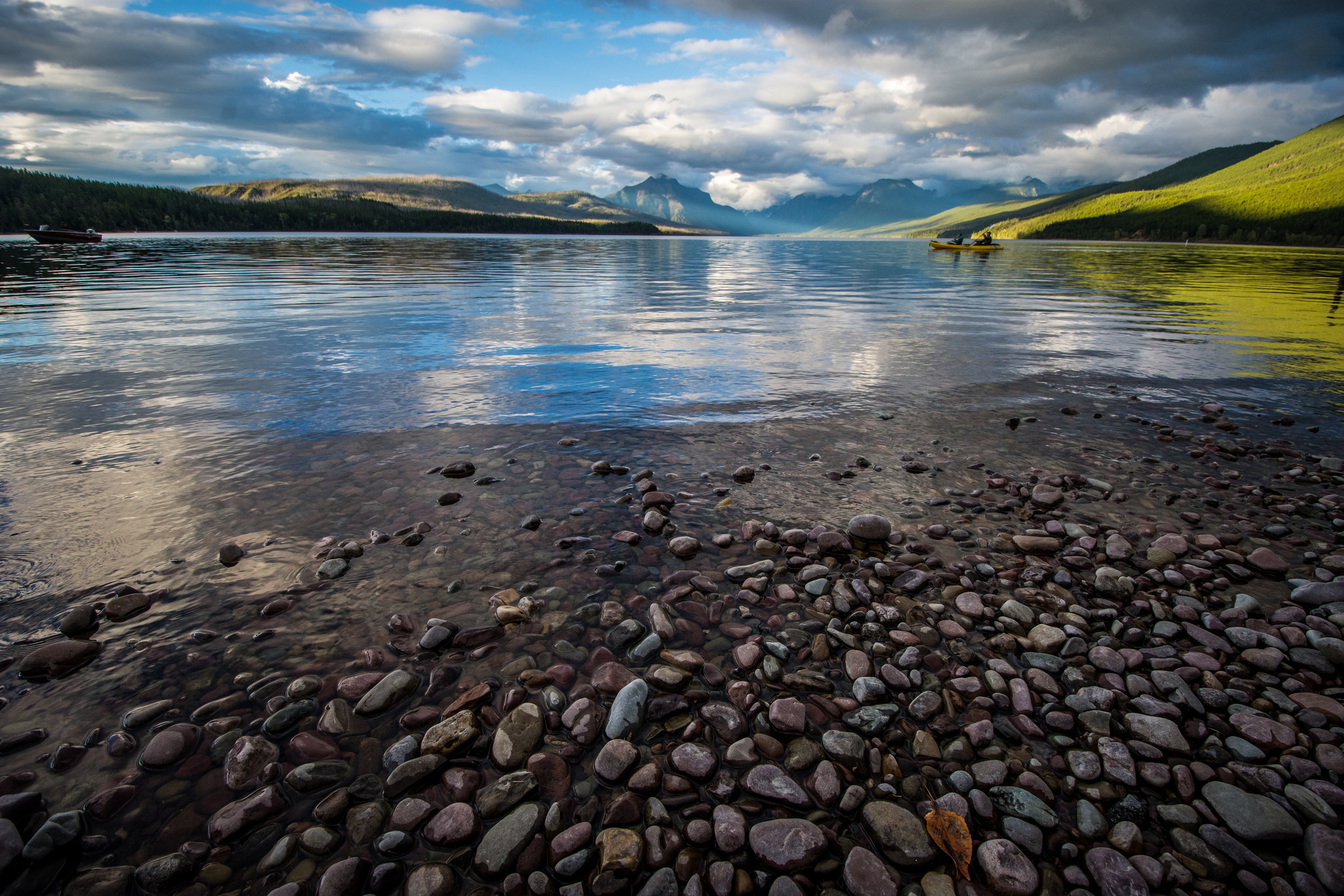 Kayakers in the distance on Flathead Lake
