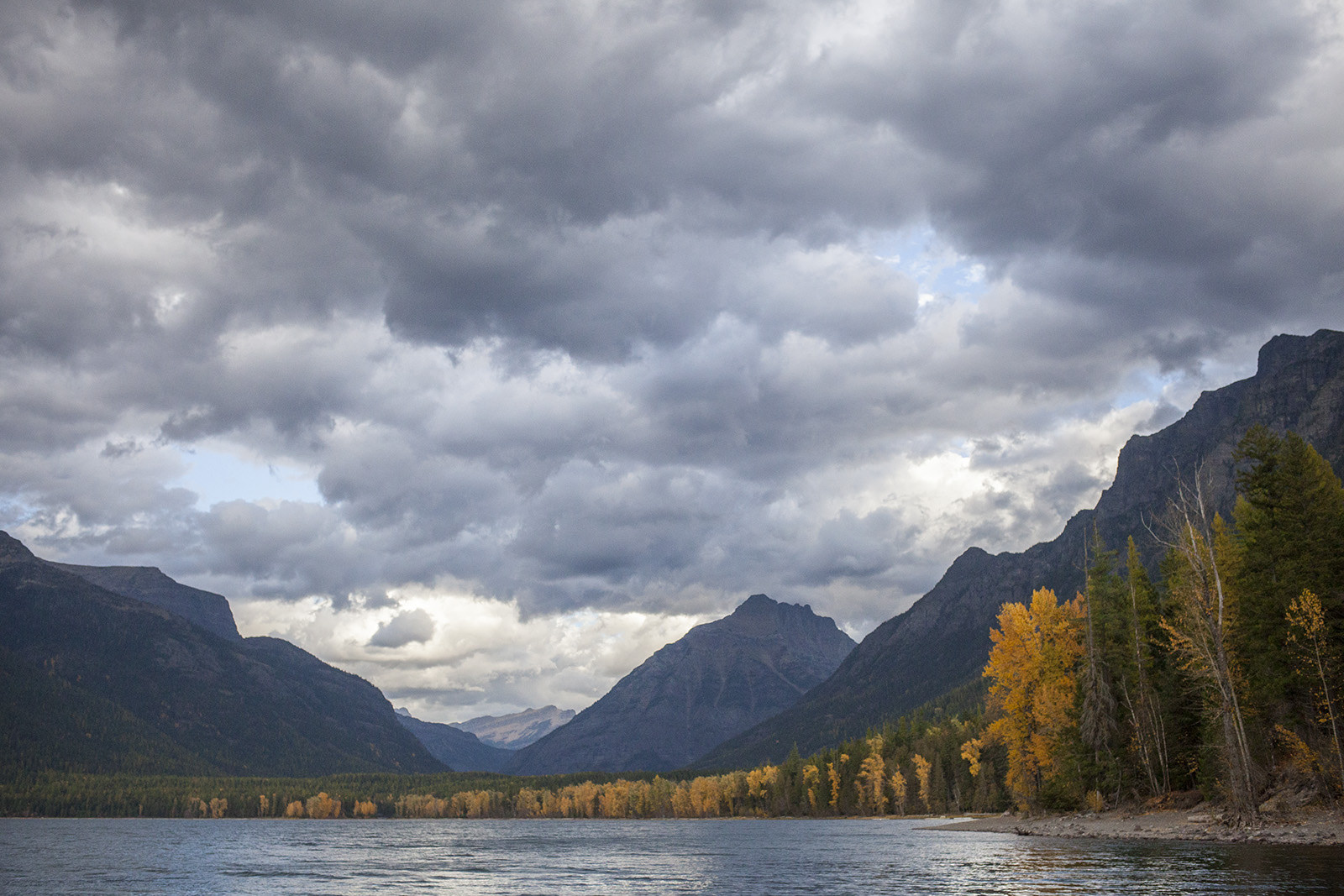 Whitefish lake on a cloudy fall day