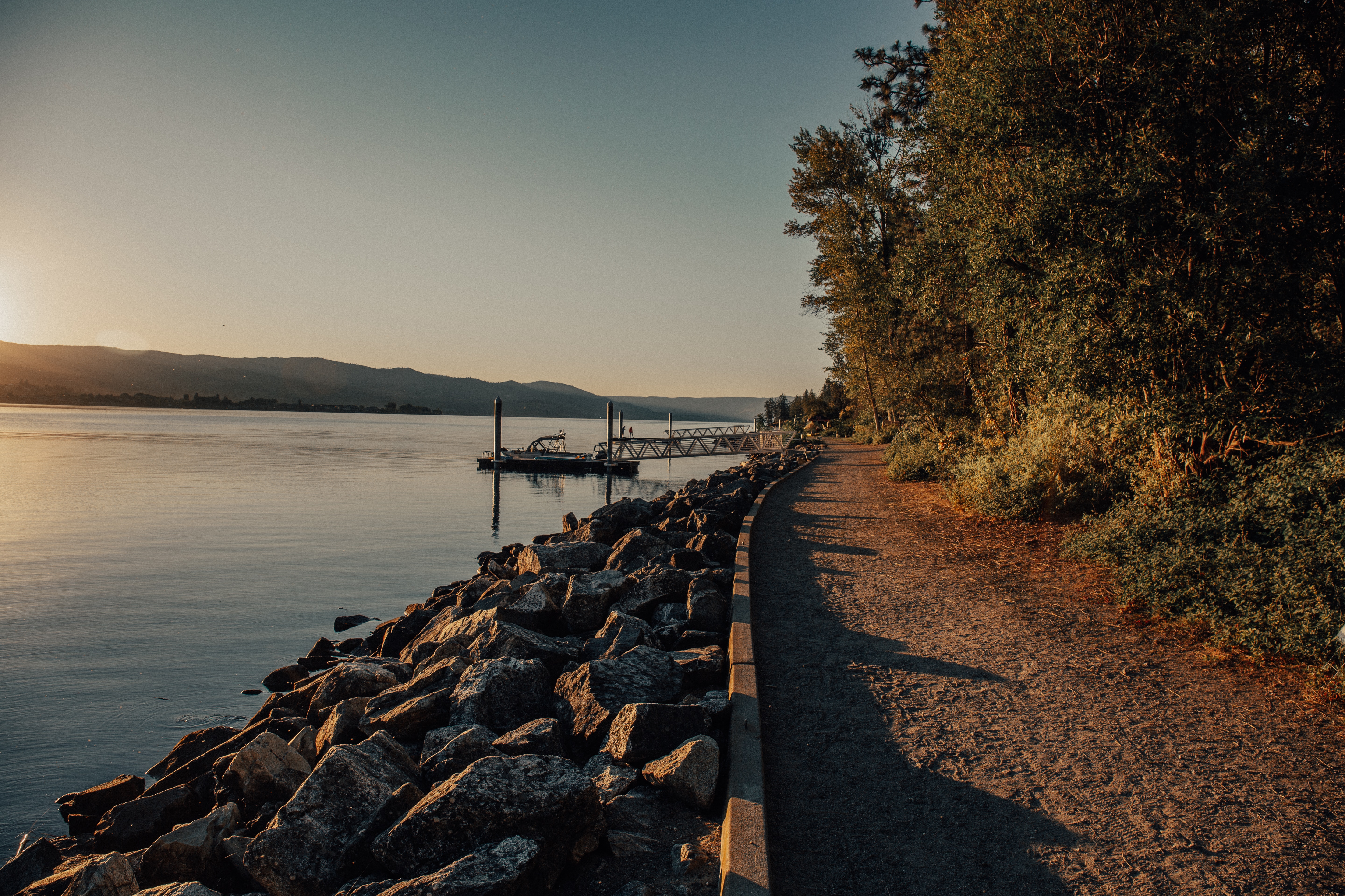 The path and a dock at Lake Chelan.
