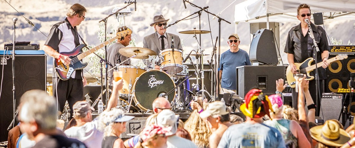 A band playing at a music festival.