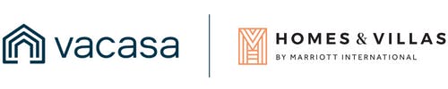 Logos for Vacasa and Homes & Villas by Marriott International